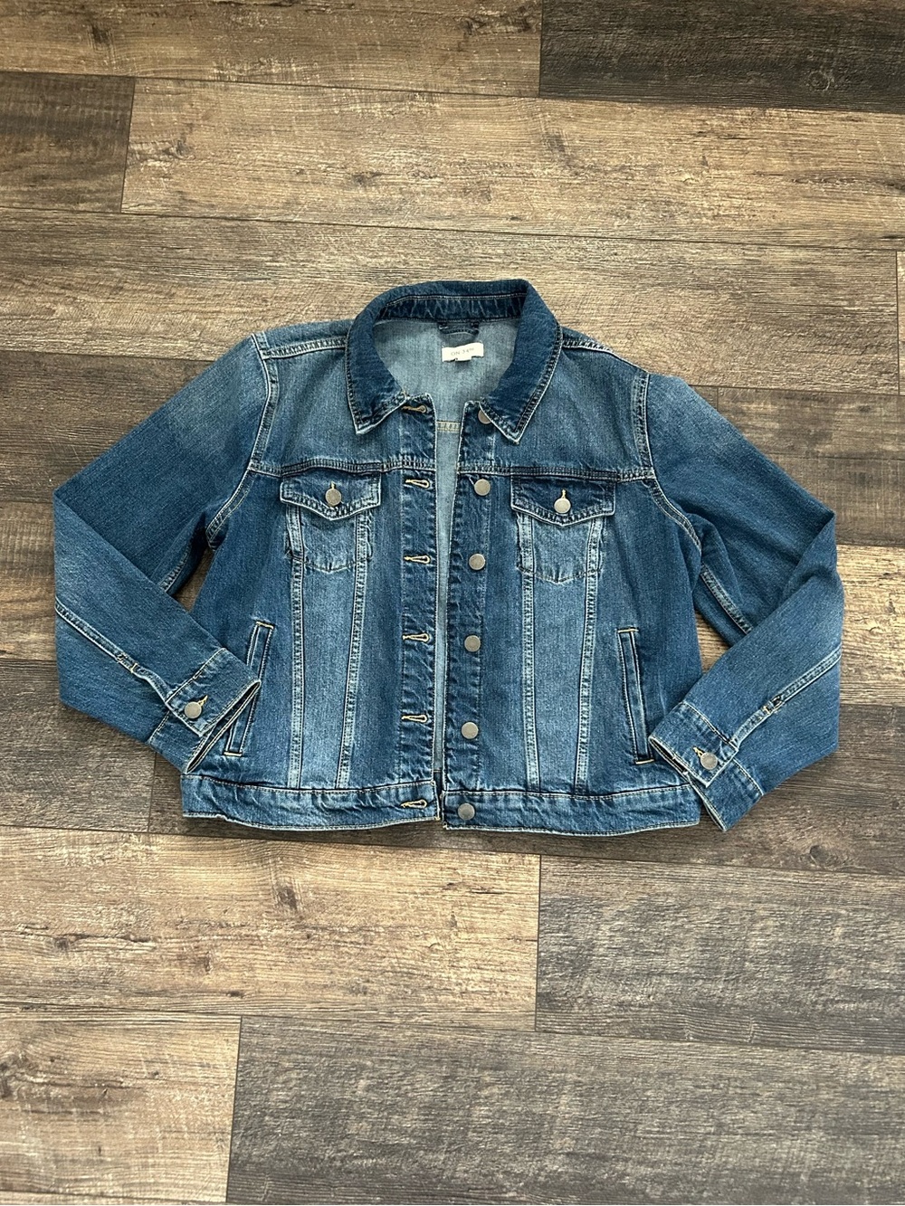 On 34th Denim Trucker Jacket Womens Sz XL Blue Jean Button Front Pockets Cotton